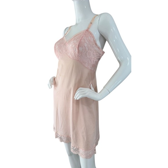 VTG Vanity Fair Powder Pink Slip Lace Dress Lingerie Pinup Boudoit - Picture 13 of 14